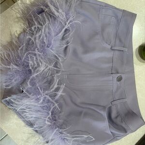 Le Lis High Waist Lavender Feather Trim Shorts